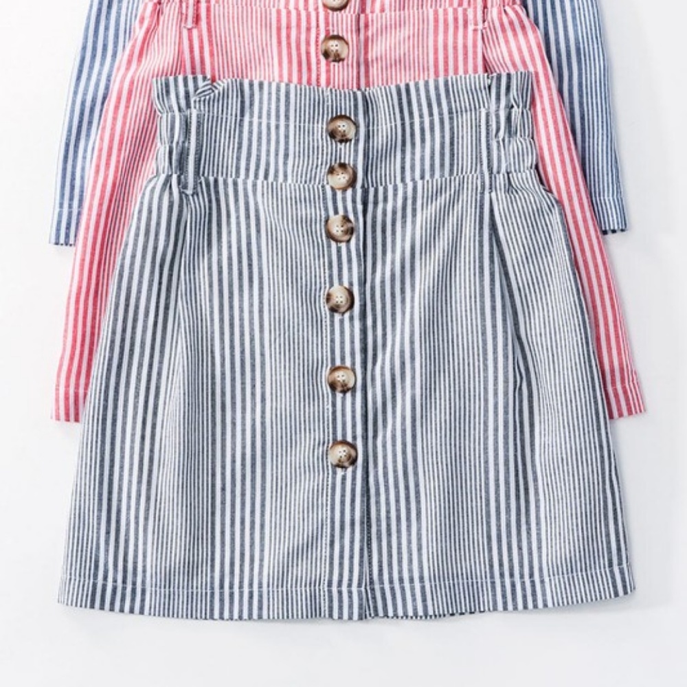 Black Striped Button Front Paperbag Skirt